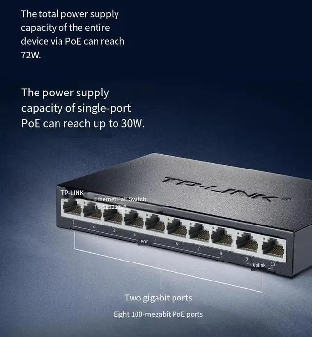 Alt view image 5 of 6 - TP-LINK Gigabit Backbone 8-port 100Mbps PoE Switch - Metal Case - Home Monitoring Network Hub and Splitter - TL-SL1210LP