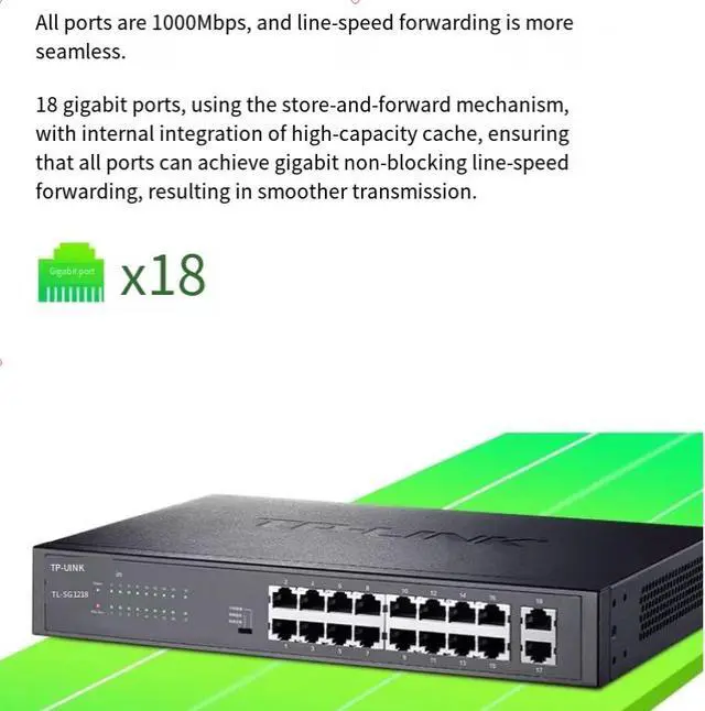 Alt view image 3 of 5 - TP-LINK POE-powered switch Gigabit 16/24 port network splitter cable splitter dormitory home switch monitoring TL-SG1218P