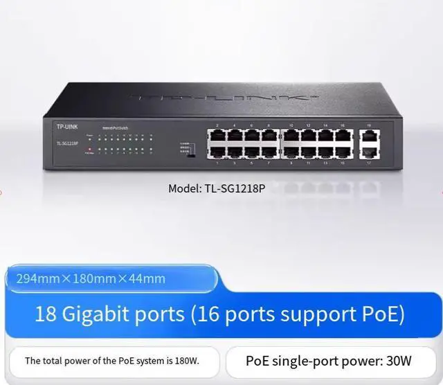 Main image of TP-LINK POE-powered switch Gigabit 16/24 port network splitter cable splitter dormitory home switch monitoring TL-SG1218P