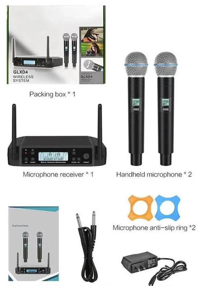Main image of GLXD4 two-in-one wireless microphone for home use in K-pop singing, professional KTV, export-oriented UHF adjustable-frequency microphone British standard plug Beta58A handheld -made of metal
