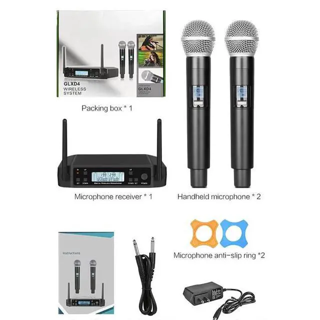 Alt view image 5 of 5 - GLXD4 two-in-one wireless microphone for home use in K-pop singing, professional KTV, export-oriented UHF adjustable-frequency microphone British standard plug Beta58A handheld -made of metal