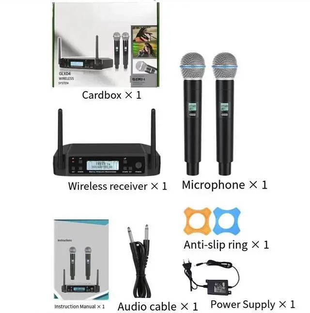 Alt view image 5 of 5 - GLXD4 two-in-one wireless microphone for home use in K-pop singing, professional KTV, export-oriented UHF adjustable-frequency microphone American plug Beta58A handheld -made of metal