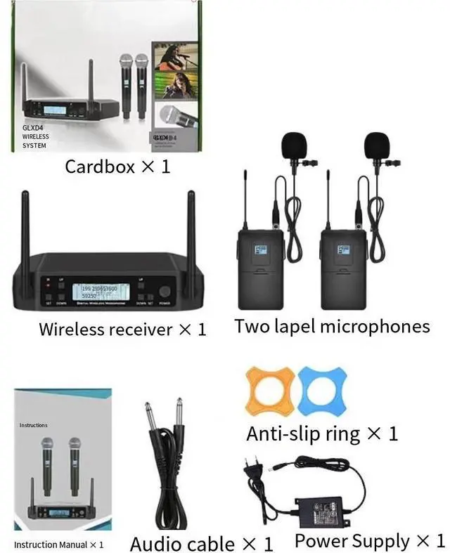 Main image of GLXD4 two-in-one wireless microphone for home use in K-pop singing, professional KTV, export-oriented UHF adjustable-frequency microphone British standard plug Clip-on style