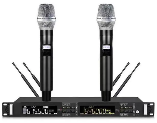 Alt view image 2 of 5 - Wireless one-to-two true diversity microphone for stage performances, wedding ceremonies, speeches, with headband and clip for long-distance use.