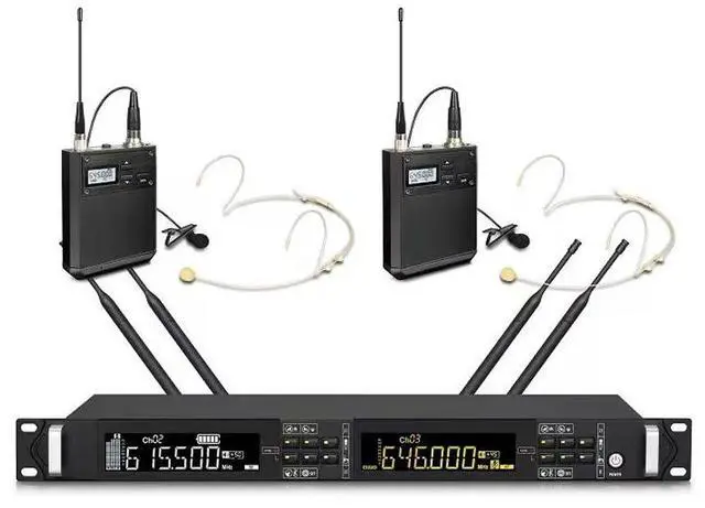 Alt view image 5 of 5 - Wireless one-to-two true diversity microphone for stage performances, wedding ceremonies, speeches, with headband and clip for long-distance use.