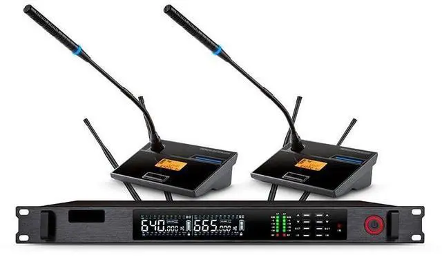 Alt view image 2 of 4 - True diversity wireless microphone - one for two users. Adjustable frequency moving coil type. Suitable for karaoke, entertainment, performances, KTV and professional use.