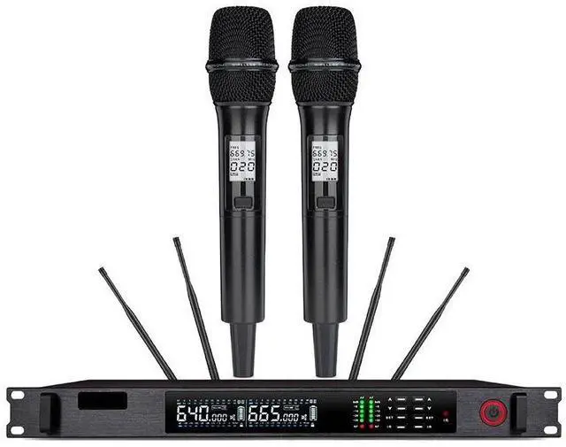 Main image of True diversity wireless microphone - one for two users. Adjustable frequency moving coil type. Suitable for karaoke, entertainment, performances, KTV and professional use.