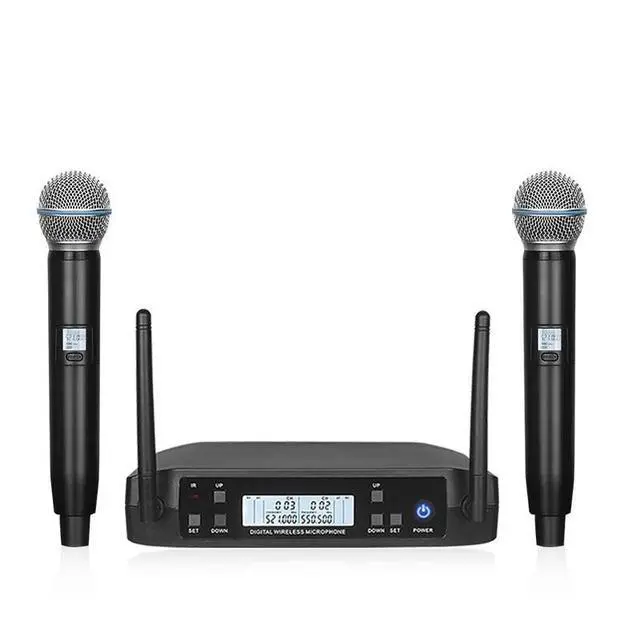 Alt view image 2 of 4 - One-to-two microphone, wireless microphone, karaoke U-section FM moving coil, karaoke, speech, home KTV One front two side buttons collar