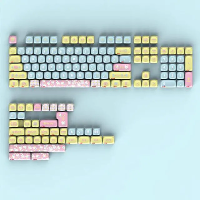 Alt view image 2 of 3 - Hello Kitty-themed cute keycaps, moa with high individuality, in light pink and light blue, compatible with mechanical keyboards.