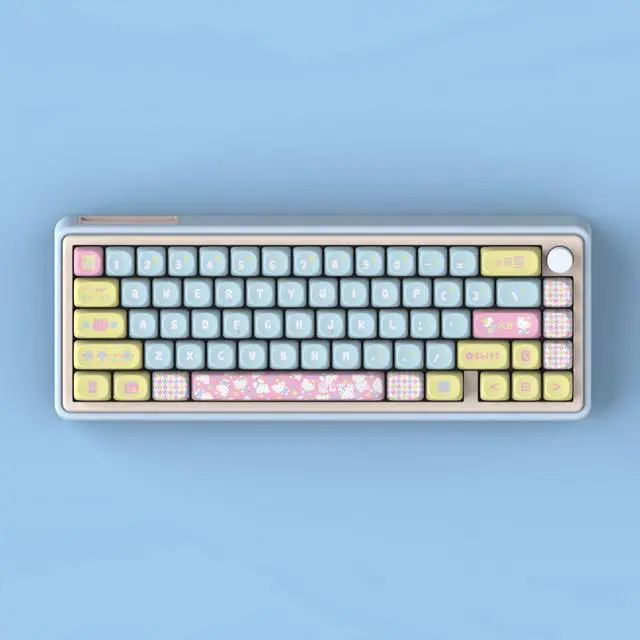 Alt view image 3 of 3 - Hello Kitty-themed cute keycaps, moa with high individuality, in light pink and light blue, compatible with mechanical keyboards.