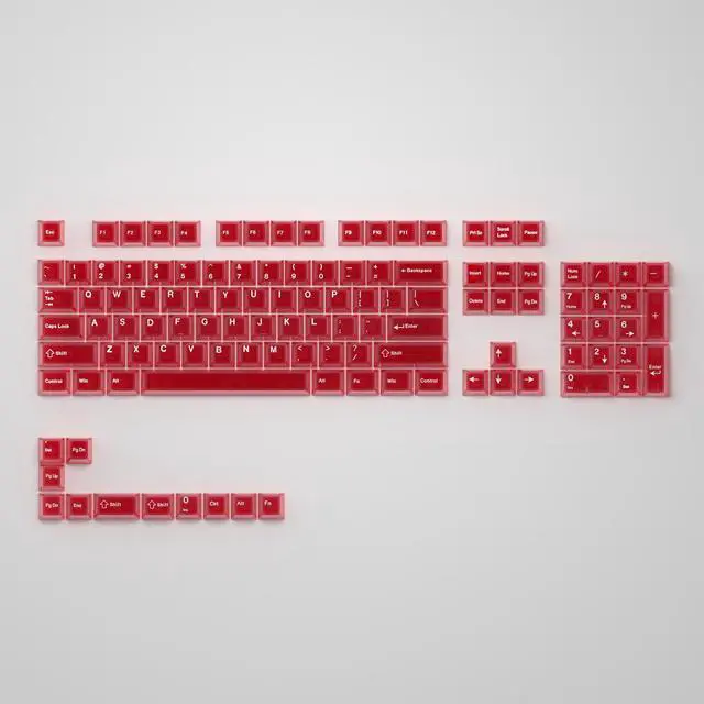 Main image of Transparent keycaps / Foggy-glossy matte keycaps made of PC material with engraved characters. Height suitable for wooting. Fog revealing red - Top fog revealing - Engraved characters