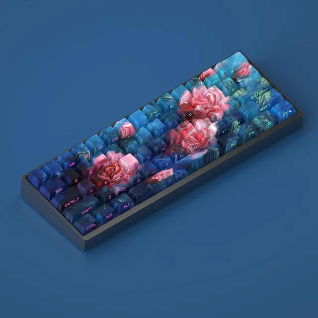 Alt view image 3 of 4 - Rose keycap oil painting style side engraving with transparent light effect PBT atk68, American Lion MAD60, MAD68
