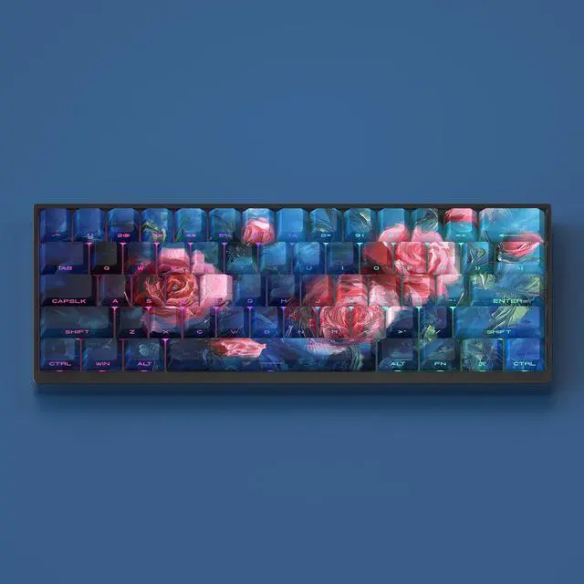 Main image of Rose keycap oil painting style side engraving with transparent light effect PBT atk68, American Lion MAD60, MAD68