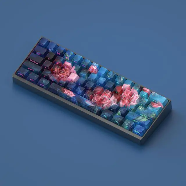 Alt view image 4 of 4 - Rose keycap oil painting style side engraving with transparent light effect PBT atk68, American Lion MAD60, MAD68