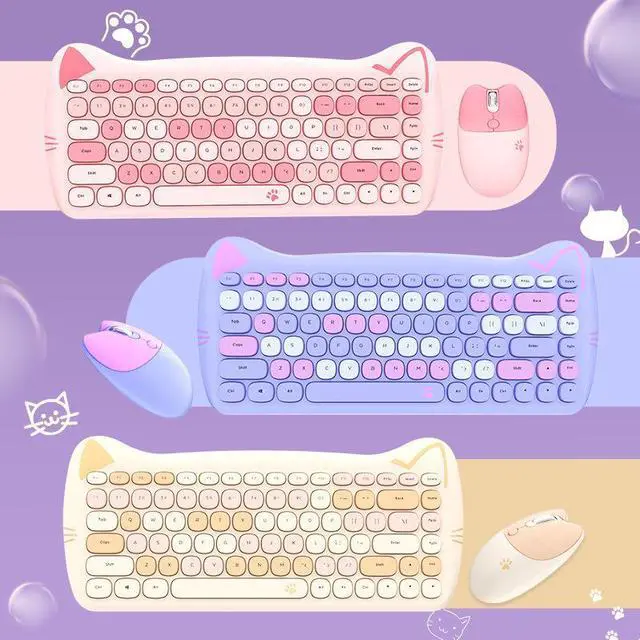 Alt view image 3 of 5 - M800 Wireless Set Keyboard and Mouse Cute Cat Punk Office Set Mouse + Keyboard