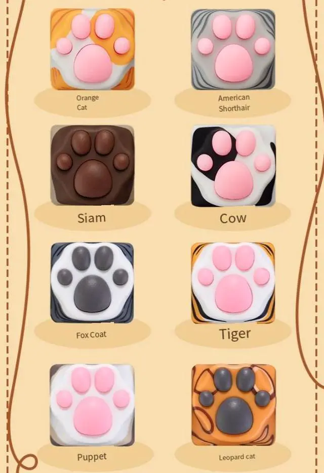 Alt view image 7 of 7 - Multicolored cute cat-shaped keycaps Cat paw keycaps mechanical keyboard with ABS silicone keycaps White limestone