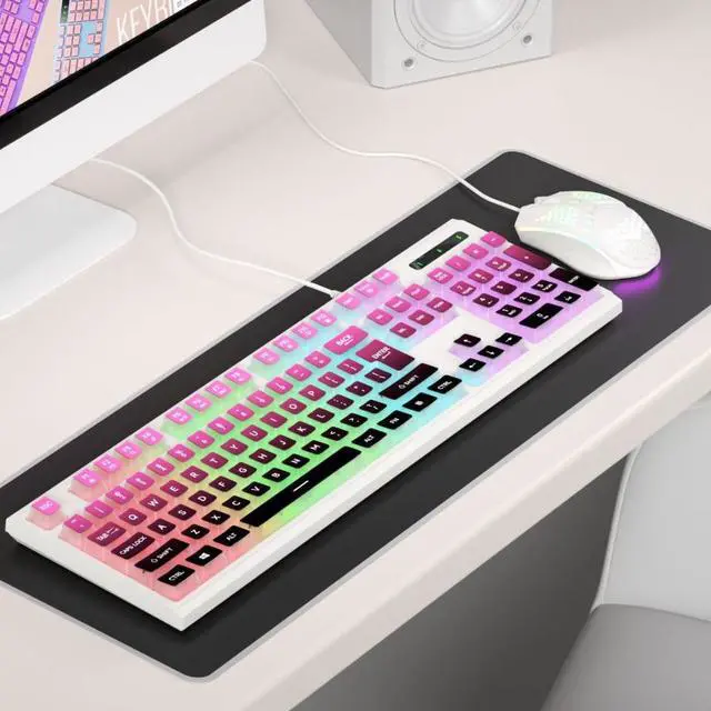 Alt view image 2 of 5 - Color-matched wired gaming keyboard with glowing RGB optical technology for gaming and esports, featuring a cool and stylish appearance and high performance.