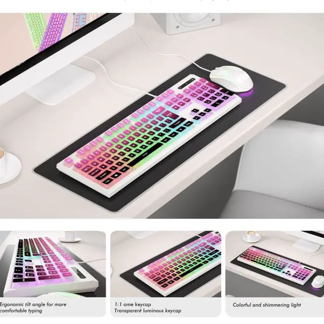 Alt view image 5 of 5 - Color-matched wired gaming keyboard with glowing RGB optical technology for gaming and esports, featuring a cool and stylish appearance and high performance.
