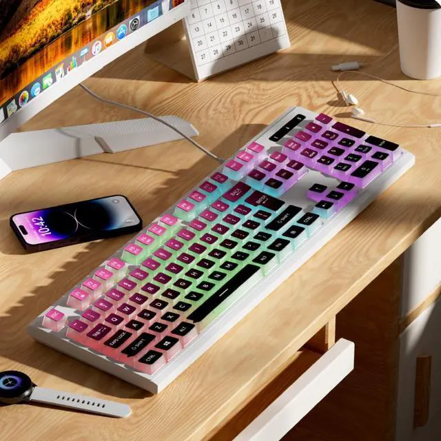 Alt view image 4 of 5 - Color-matched wired gaming keyboard with glowing RGB optical technology for gaming and esports, featuring a cool and stylish appearance and high performance.