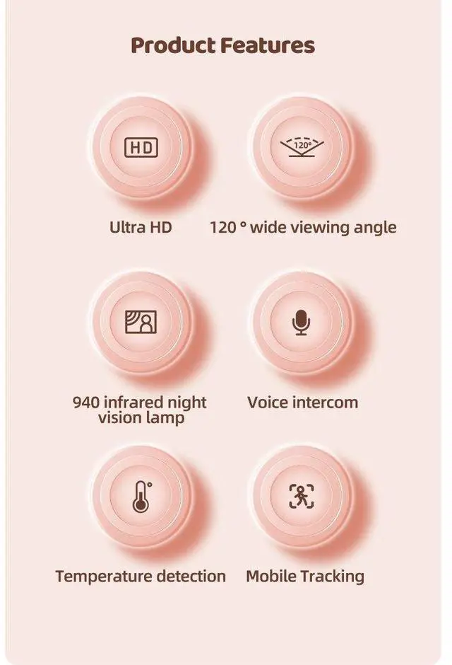 Alt view image 4 of 7 - C11 Baby Monitor - Doodle Smart Home High-Definition Camera Wireless Baby Surveillance System Baby Care Device blue 125G SD card pink