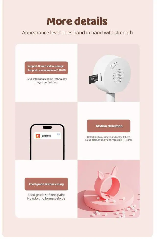 Alt view image 5 of 7 - C11 Baby Monitor - Doodle Smart Home High-Definition Camera Wireless Baby Surveillance System Baby Care Device blue 125G SD card pink