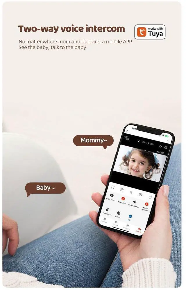 Alt view image 6 of 7 - C11 Baby Monitor - Doodle Smart Home High-Definition Camera Wireless Baby Surveillance System Baby Care Device blue 125G SD card pink
