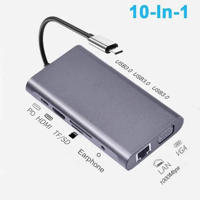 Alt view image 5 of 7 - Type-C 10-in-1 HUB Docking Station 10 Port USB-C Adapter for MacBook / Laptop, Gigabit Ethernet