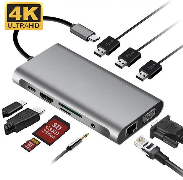 Main image of Type-C 10-in-1 HUB Docking Station 10 Port USB-C Adapter for MacBook / Laptop, Gigabit Ethernet
