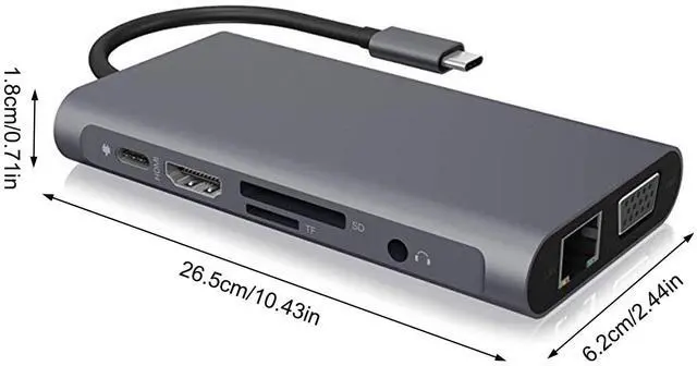 Alt view image 6 of 7 - Type-C 10-in-1 HUB Docking Station 10 Port USB-C Adapter for MacBook / Laptop, Gigabit Ethernet
