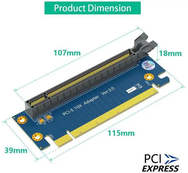Main image of New PCIe 4.0 x16 GPU Test Riser Card 90-Degree Right Angle Adapter for 1U / 2U Server Chassis 2U- Forward Facing- PCIe 3.0