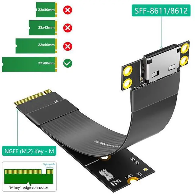 Alt view image 3 of 5 - M.2 to Oculink Adapter Cable NVMe M.2 to SFF-8611 / SFF-8612, PCIe 4.0 Graphics Card Extension Cable