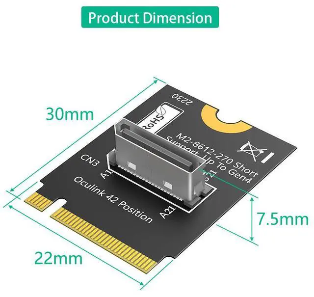 Alt view image 5 of 7 - NVMe M.2 Key M to Oculink Adapter SFF-8611 / SFF-8612, PCIe x4 4.0 Converter