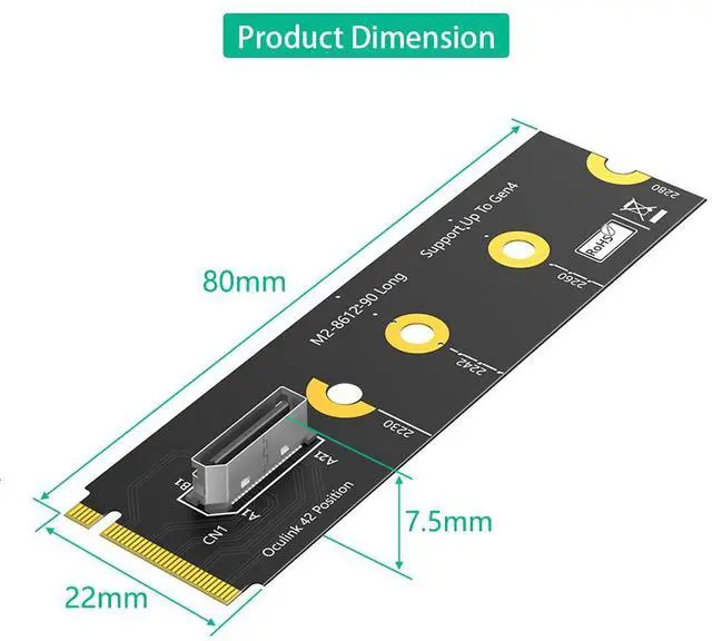 Main image of NVMe M.2 Key M to Oculink Adapter SFF-8611 / SFF-8612, PCIe x4 4.0 Converter Vertical Long -Type A 2280
