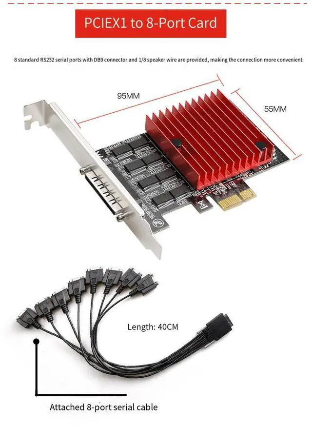 Alt view image 6 of 7 - PCIe x1 to 8-Port RS232 Serial Card PCIe to 8-port COM Expansion Adapter for Desktop PC, WCH384