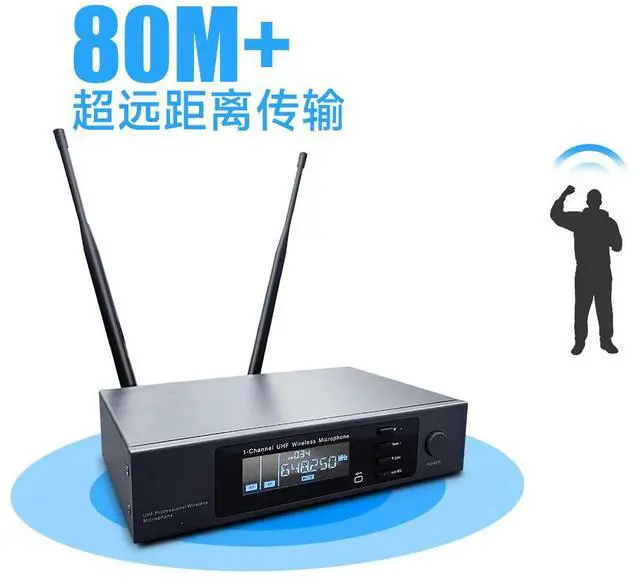Alt view image 4 of 4 - One-to-one wireless microphone handheld UHF true diversity microphone stage conference professional home-use display battery capacity