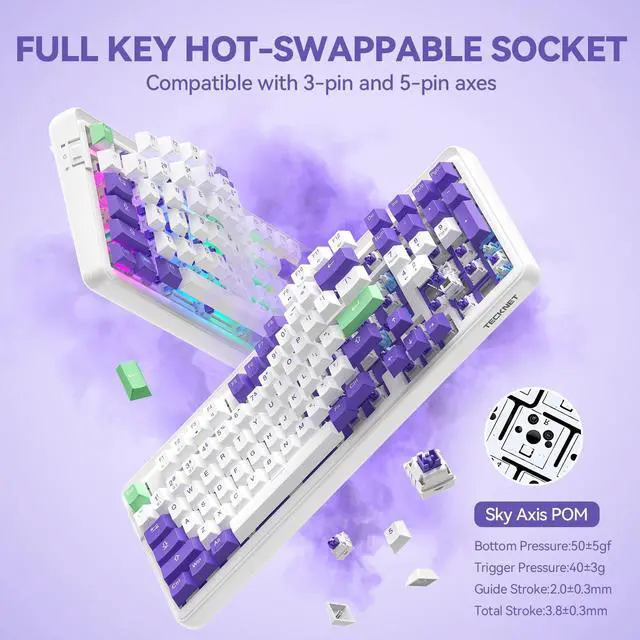 Alt view image 4 of 7 - Mechanical Gaming Keyboard,Hot-Swappable with Sky Switches,Tri-Mode Bluetooth/2.4GHz/USB-C Custom Creamy Keyboard,96% Compact Layout,RGB Backlit Computer Keyboard for PC/Laptop/Mac (97 Keys)