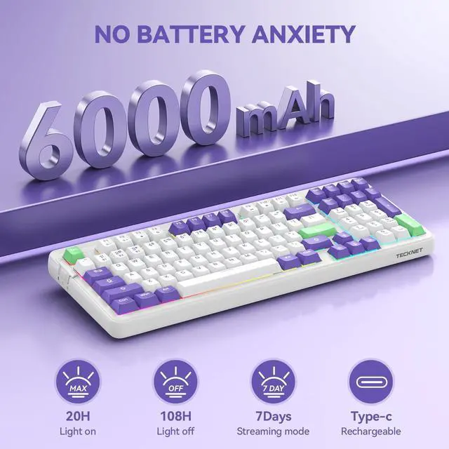 Alt view image 6 of 7 - Mechanical Gaming Keyboard,Hot-Swappable with Sky Switches,Tri-Mode Bluetooth/2.4GHz/USB-C Custom Creamy Keyboard,96% Compact Layout,RGB Backlit Computer Keyboard for PC/Laptop/Mac (97 Keys)