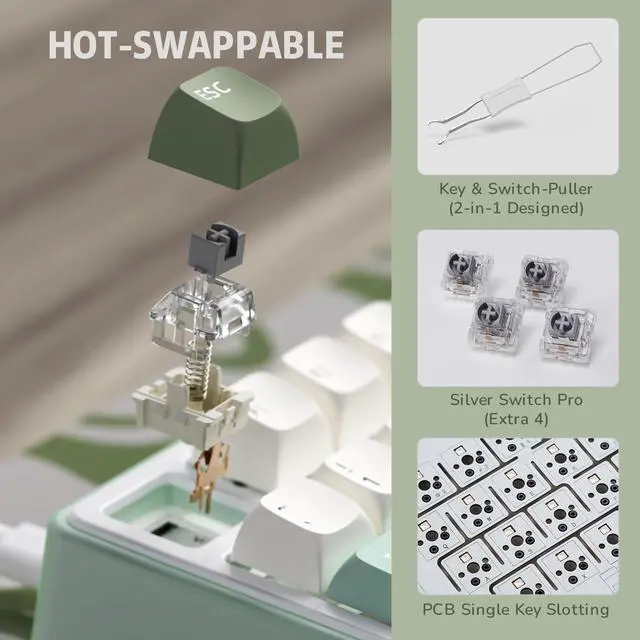 Alt view image 6 of 7 - R75 Mechanical Keyboard Wired with Volume Knob, 75% Keyboard Gasket Mounted, RGB Backlit, Creamy Keyboard with MDA Profile, PBT Keycaps, Hot Swappable Pre-lubed Tactile Switch