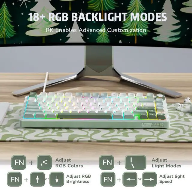 Alt view image 7 of 7 - R75 Mechanical Keyboard Wired with Volume Knob, 75% Keyboard Gasket Mounted, RGB Backlit, Creamy Keyboard with MDA Profile, PBT Keycaps, Hot Swappable Pre-lubed Tactile Switch