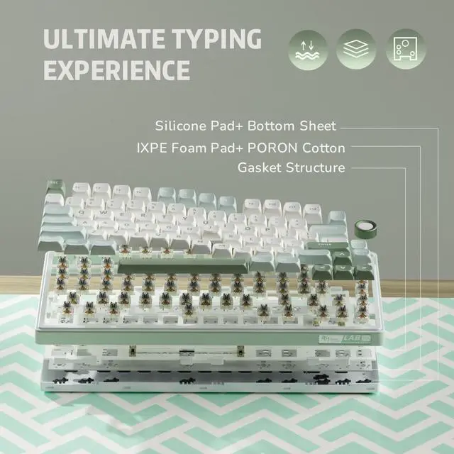 Alt view image 5 of 7 - R75 Mechanical Keyboard Wired with Volume Knob, 75% Keyboard Gasket Mounted, RGB Backlit, Creamy Keyboard with MDA Profile, PBT Keycaps, Hot Swappable Pre-lubed Tactile Switch