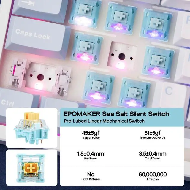 Alt view image 6 of 7 - TH108 Full Size Mechanical Keyboard, Wireless Gaming Keyboard with 8000mAh Battery, Creamy Gasket, 108 Keys, Hot Swap, Custom Driver, RGB Backlight (Blue&White, Sea Salt Silent)