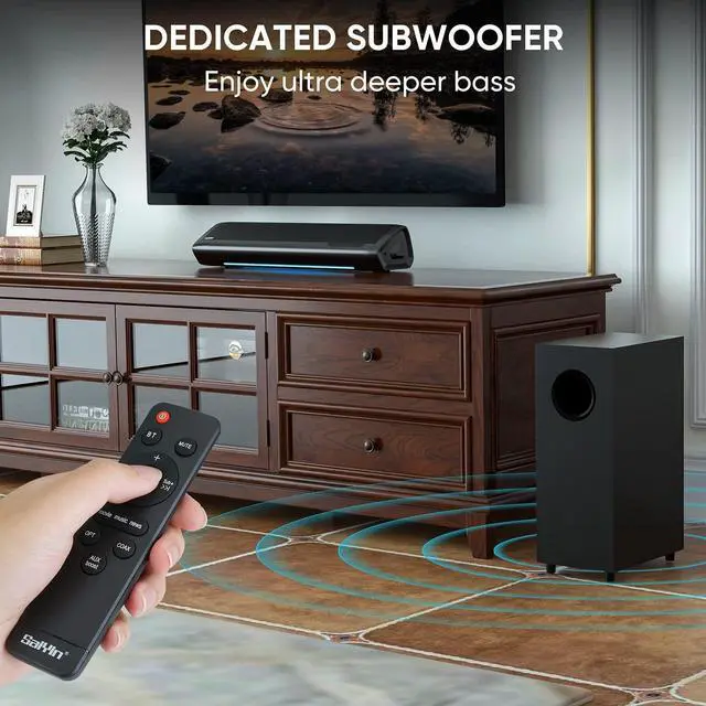 Alt view image 2 of 7 - Sound Bars for TV with Subwoofer, 2.1 Deep Bass Small Soundbar Monitor Speaker Home Theater Surround System PC Gaming Bluetooth/AUX/Optical Connection, Wall Mountable 17-inch