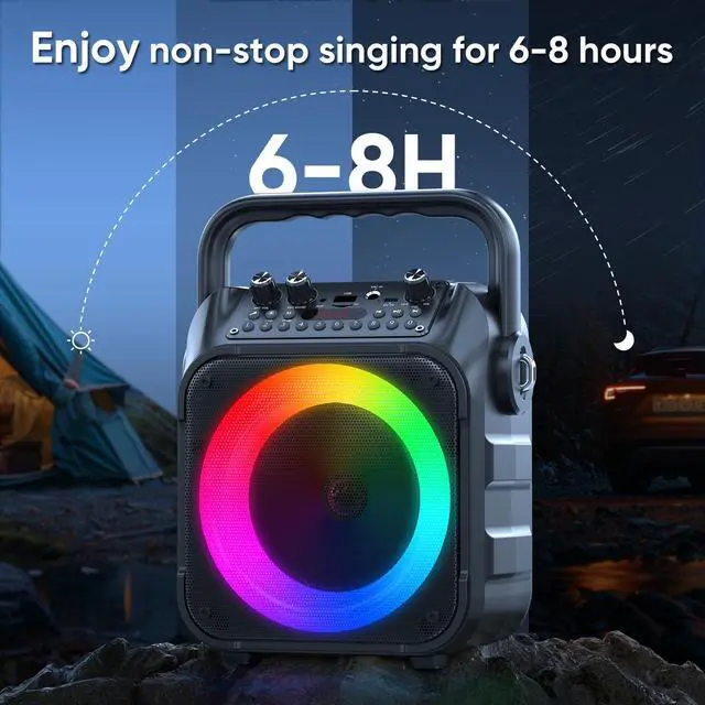 Alt view image 7 of 7 - Karaoke Machine, Portable Bluetooth Speaker with 2 Wireless Microphones for Adults & Kids with Lights, Karaoke Microphone with PA System Supports USB/TF/REC/FM/AUX for Home Party Home System Packages
