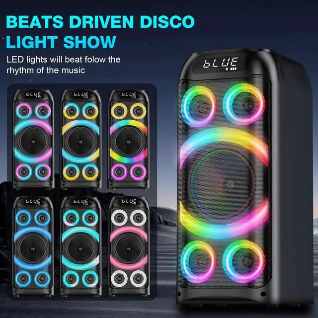 Alt view image 3 of 7 - Bluetooth Speaker, 160W Peak Powerful Loud Stereo Sound Deep Bass Wireless Boombox Portable Large Party Speakers with Subwoofer TWS Pairing Dynamic LED Light for Outdoor Camping Backyard Events