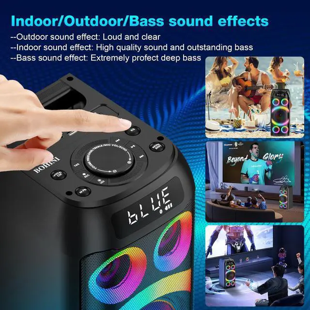 Alt view image 4 of 7 - Bluetooth Speaker, 160W Peak Powerful Loud Stereo Sound Deep Bass Wireless Boombox Portable Large Party Speakers with Subwoofer TWS Pairing Dynamic LED Light for Outdoor Camping Backyard Events
