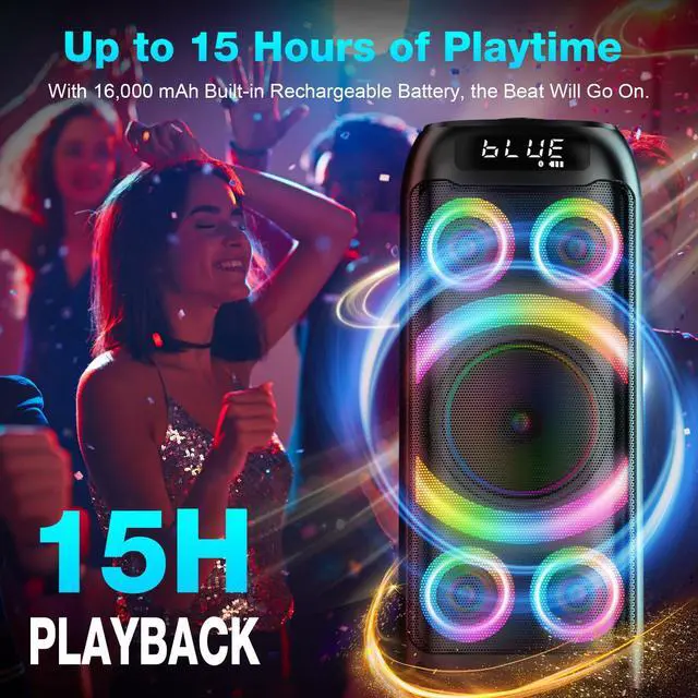 Alt view image 7 of 7 - Bluetooth Speaker, 160W Peak Powerful Loud Stereo Sound Deep Bass Wireless Boombox Portable Large Party Speakers with Subwoofer TWS Pairing Dynamic LED Light for Outdoor Camping Backyard Events