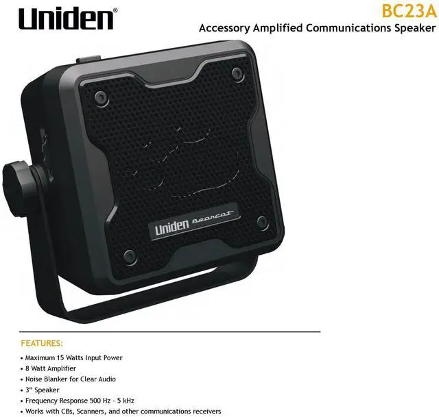 Alt view image 3 of 6 - (BC23A) Bearcat 15-Watt Amplified External Communications Speaker. Durable Rugged Design, Perfect for Amplifying Scanners, CB Radios, and Other Communications Receivers. , Black