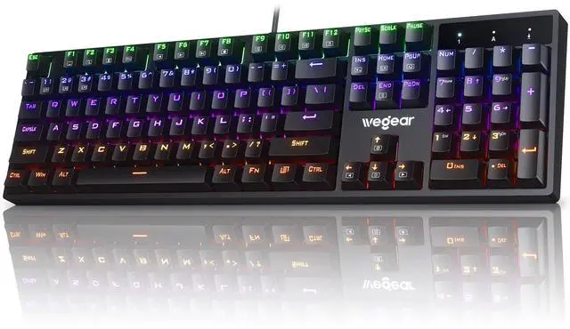 Main image of RGB Mechanical Gaming Keyboard Blue Switch, 104 Keys Full-Size Light Up Key-board with 11 Backlit Modes, Anti-Ghosting, Double-Shot ABS Keycaps, USB Wired Computer Key board for Windows PC Gamer