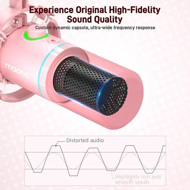 Alt view image 7 of 7 - XLR/USB Dynamic Microphone Kit, RGB Gaming Mic with Software, Mute, Gain Knob, Volume Control, Boom Arm for Streaming, Podcasting, Voice-Over, Recording-PD200XS Pink