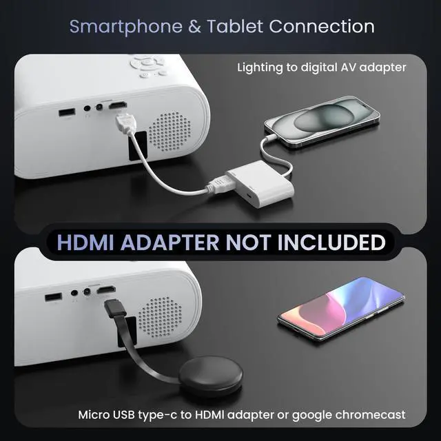 Alt view image 3 of 7 - Projector, Native 1080P Full HD Bluetooth Projector with Speaker, 9500 Lumens Outdoor Portable Movie Mini Projector Compatible with Laptop, Smartphone, TV Stick, Xbox, PS5